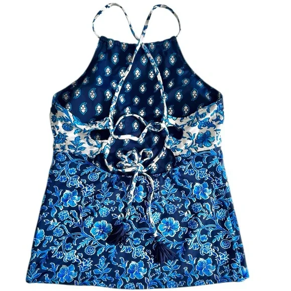 Tommy Bahama Woodblock Blossoms Reversible High Neck Tankini Top